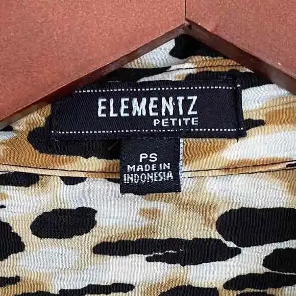 Vintage 90s Elementz Animal Print Button Up Top Collared Long Sleeve Women's PS - Picture 5 of 8